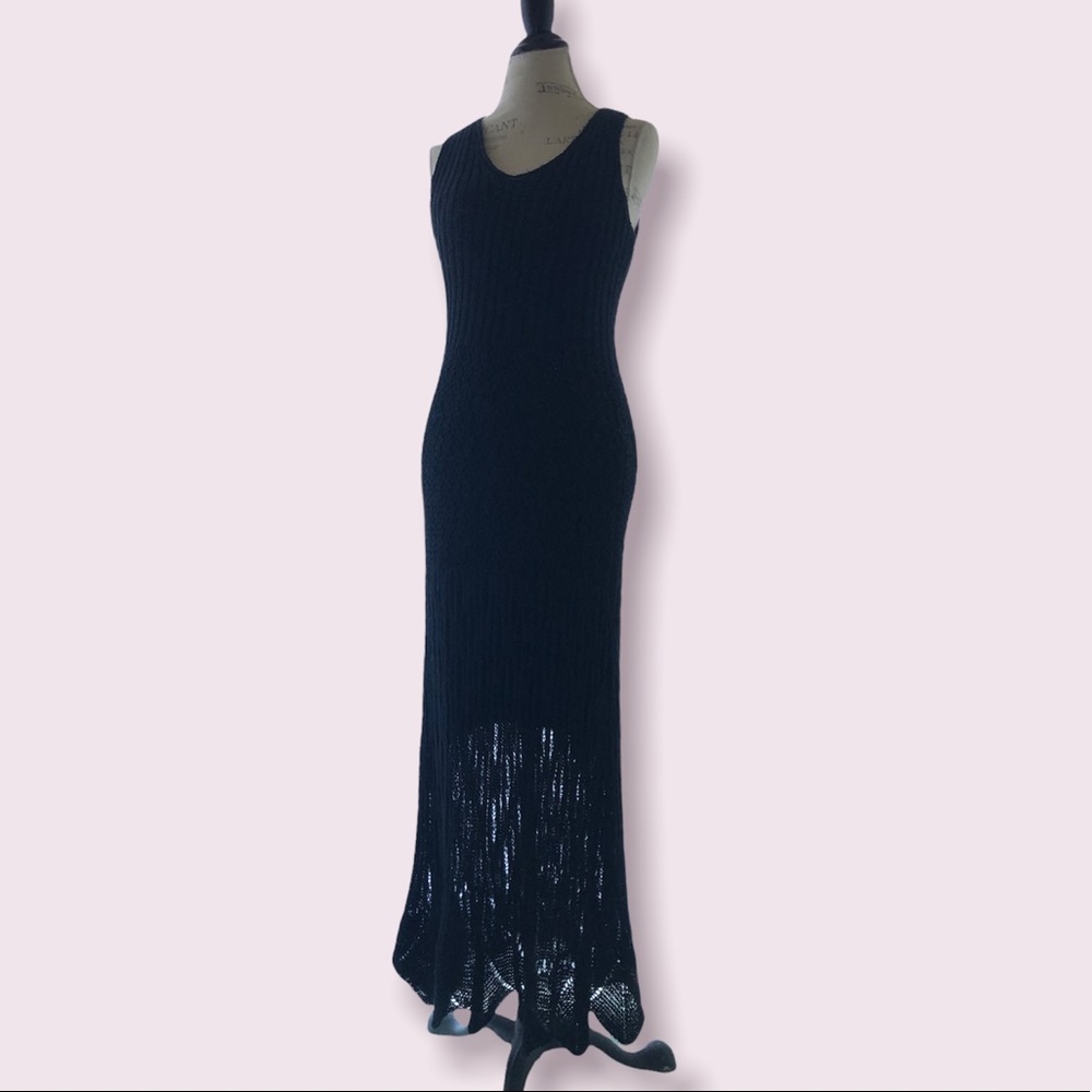 Black Knitted Long Maxi Dress Sleeveless Boho